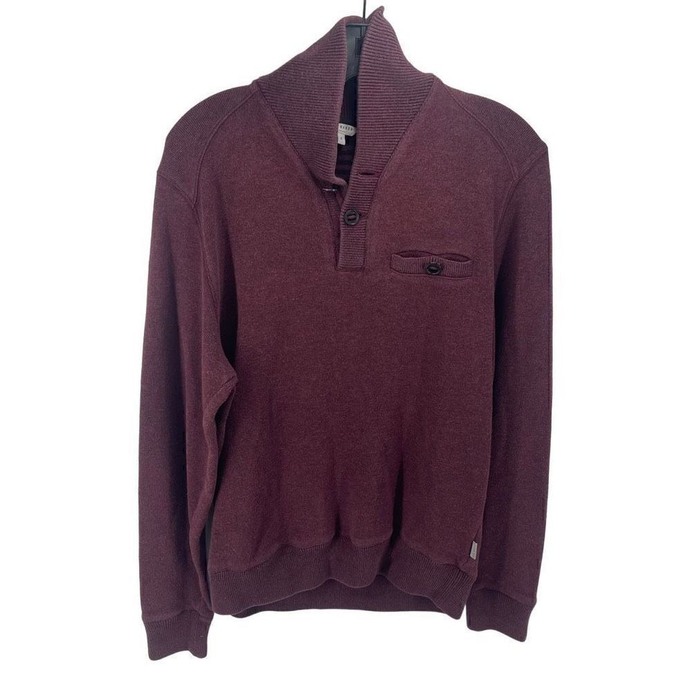 Ted Baker Mens Pullover Sweater Button Knit Button Pocket Ribbed Maroon Size 4